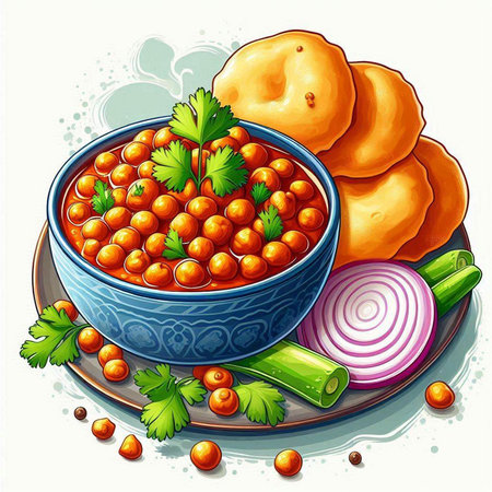 Bowl of hot red lentils with onion and parsley.のイラスト素材