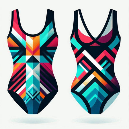 Women's swimsuit with a pattern of geometric shapes. Vector illustration.のイラスト素材
