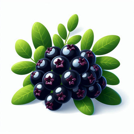 Blueberry with green leaves on a white background. Vector illustration.のイラスト素材