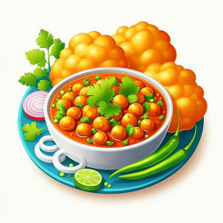 Illustration of a bowl of chana masala on white backgroundのイラスト素材