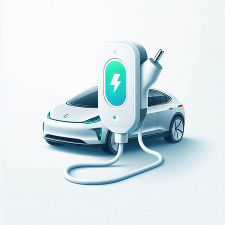 Electric car charging on white background. Vector illustration. Eps 10.のイラスト素材