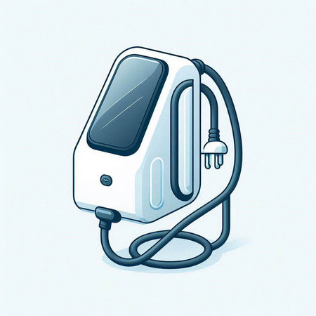 Illustration of an electric car charging station on a white background.のイラスト素材