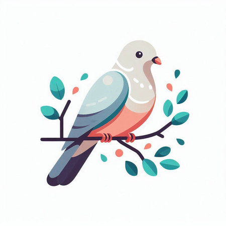 Pigeon sitting on a branch of a tree. Vector illustration.のイラスト素材