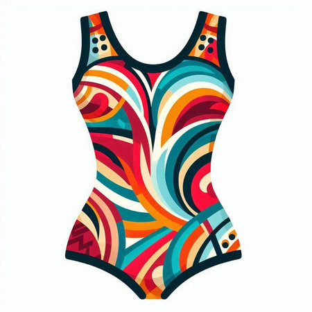 Women's swimsuit with colorful pattern on a white background. Vector illustration.のイラスト素材