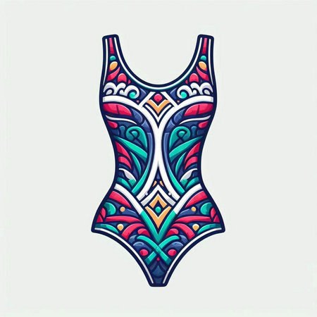 Women's swimsuit with a pattern in the style of stained glass.のイラスト素材