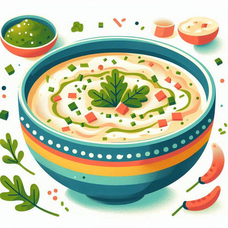 Illustration of a bowl of hummus garnished with parsleyのイラスト素材