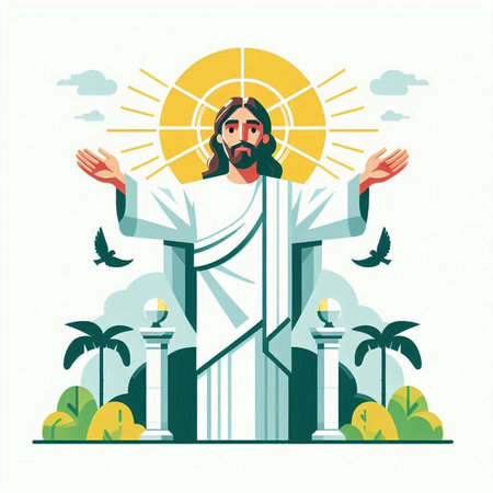 Christ the Redeemer, Jesus Christ. Flat vector illustration.のイラスト素材