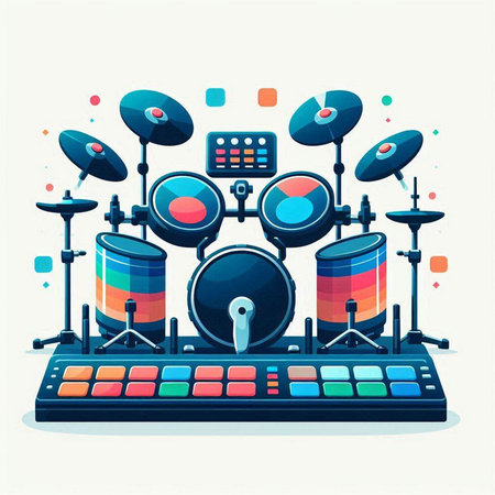 Drum kit. Music instruments. Vector illustration in flat style.のイラスト素材