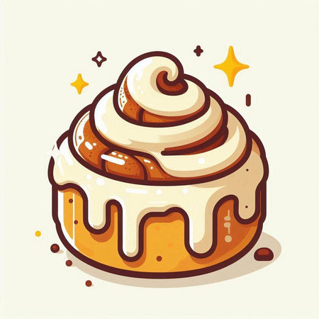 Cinnamon roll vector illustration, hand drawn style. Sweet dessert.のイラスト素材