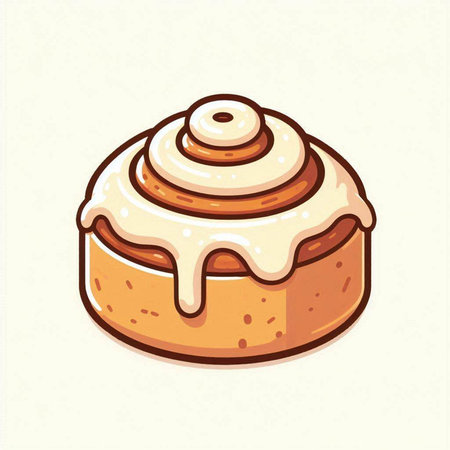Cinnamon roll with sugar glaze. Hand drawn vector illustration.のイラスト素材