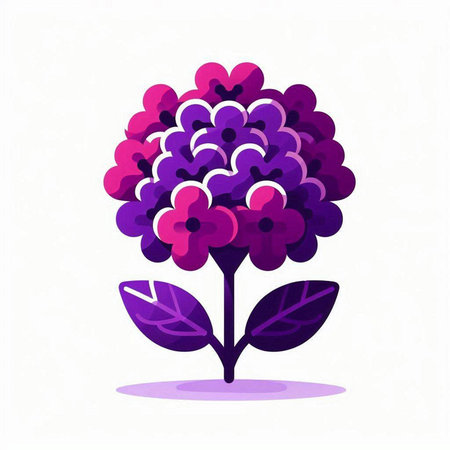 Purple hydrangea flower with leaves. Vector illustration.のイラスト素材
