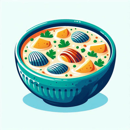 Creamy soup with parsley in a bowl. Vector illustration.のイラスト素材