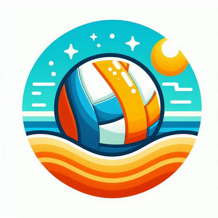 Volleyball ball on the background of the sea. Vector illustrationのイラスト素材