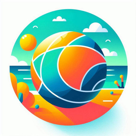 Beach ball icon on the background of the sea, vector illustrationのイラスト素材