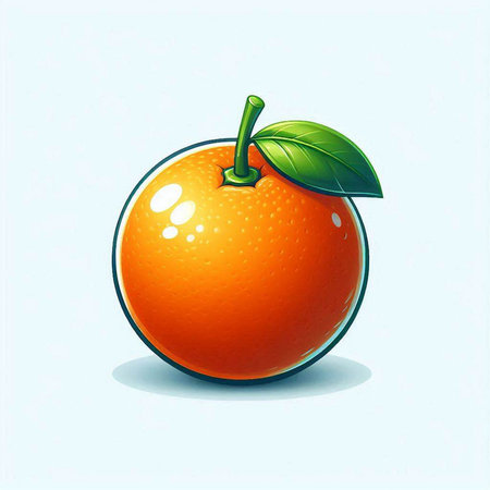Orange fruit with green leaves on a blue background. Vector illustration.のイラスト素材
