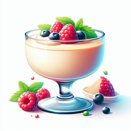 Vector illustration of a glass of yogurt with fresh berries and mint leavesのイラスト素材
