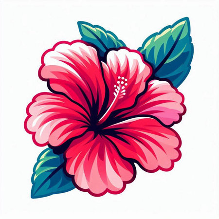 Pink hibiscus flower isolated on white background. Vector illustration.のイラスト素材