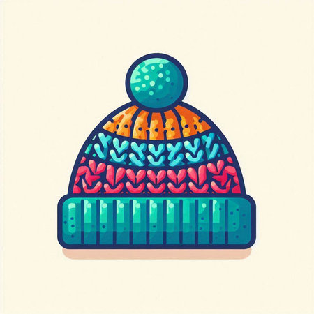 Knitted hat with pompon. Winter clothes. Vector illustration.のイラスト素材
