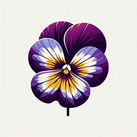 Purple and yellow pansy flower on white background. Vector illustration.のイラスト素材