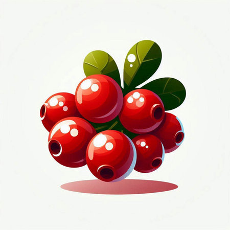 Cranberry with green leaves on a white background. Vector illustration.のイラスト素材
