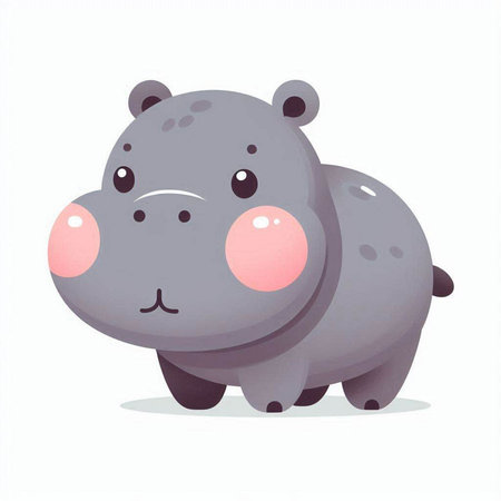 Cute cartoon hippo. Vector illustration isolated on white background.のイラスト素材