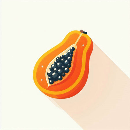 Papaya fruit flat icon with long shadow. Vector illustration.のイラスト素材