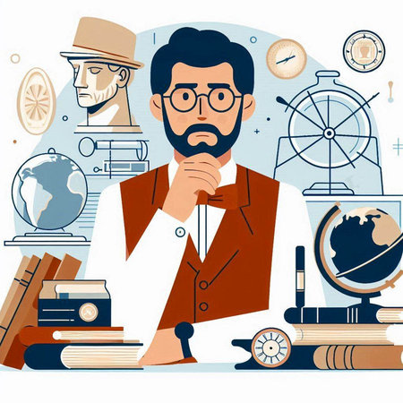 Vector illustration of a man in a suit with glasses and a beard. The concept of education.のイラスト素材