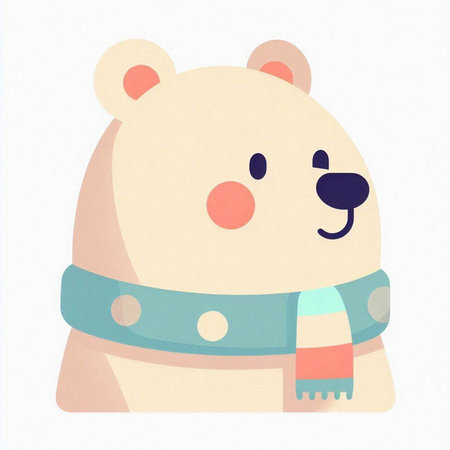 Illustration of a cute polar bear wearing a scarf and warm clothesのイラスト素材