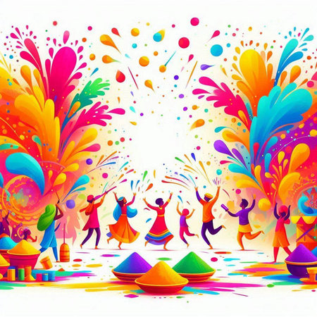Happy Holi background with colorful paint splashes. Vector illustration.のイラスト素材
