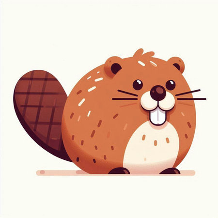 Cute cartoon beaver. Vector illustration isolated on white background.のイラスト素材