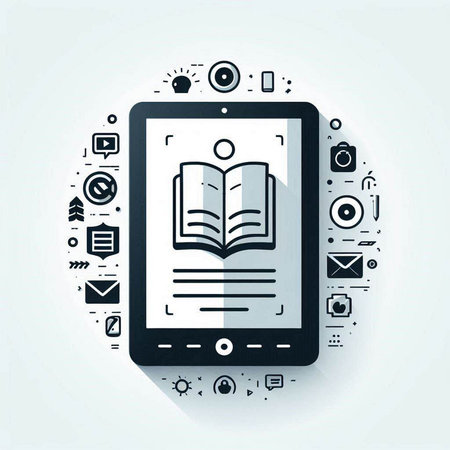 Tablet pc with e-book icon in the screen. Vector illustration.のイラスト素材