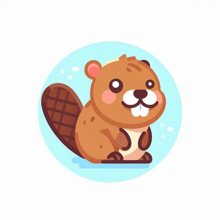 Beaver flat icon, vector illustration. Cute cartoon beaver sitting on the ground.のイラスト素材