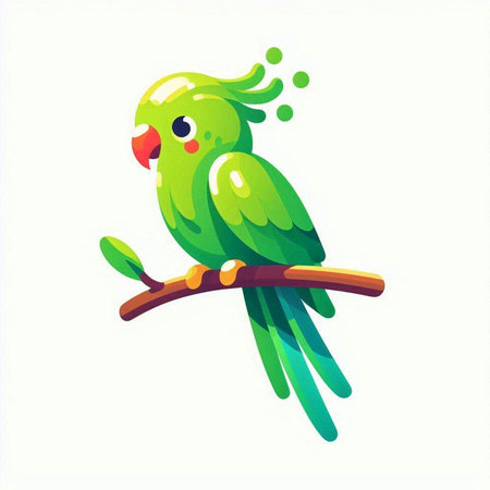 Cute green parrot isolated on white background. Vector illustration.のイラスト素材