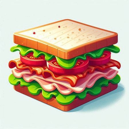 Sandwich with ham, cheese, tomato and lettuce. Vector illustration.のイラスト素材