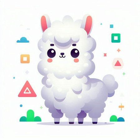 Cute cartoon alpaca on colorful background. Vector illustration.のイラスト素材