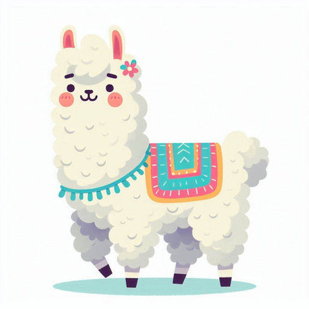 Cute alpaca on white background. Vector llama illustration.のイラスト素材