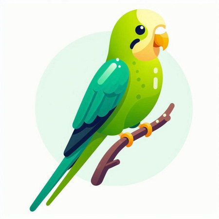Green parrot on a branch isolated on white background. Vector illustration.のイラスト素材