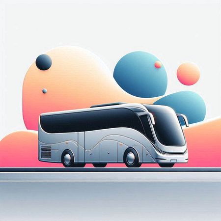 Bus on the road with colorful abstract background. Vector Illustration.のイラスト素材