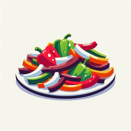 Vegetable salad on a plate. Vector illustration in flat styleのイラスト素材