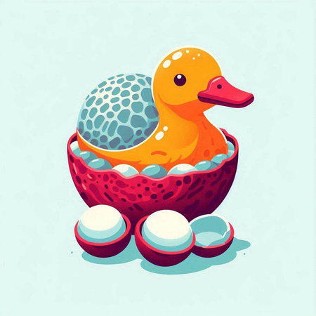 Cute duck in the egg. Vector illustration. Cartoon style.のイラスト素材