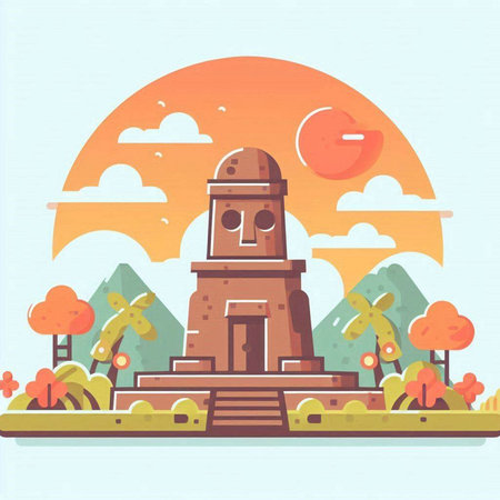 Landscape with the image of the ancient observatory. Vector illustrationのイラスト素材