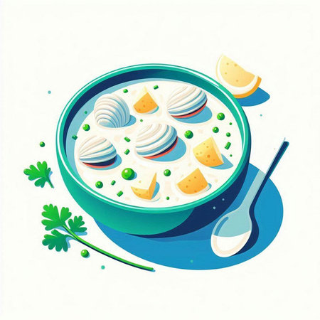 Illustration of a bowl of soup with dumplings and vegetablesのイラスト素材