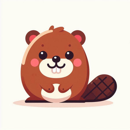 Cute cartoon beaver. Vector illustration isolated on white background.のイラスト素材
