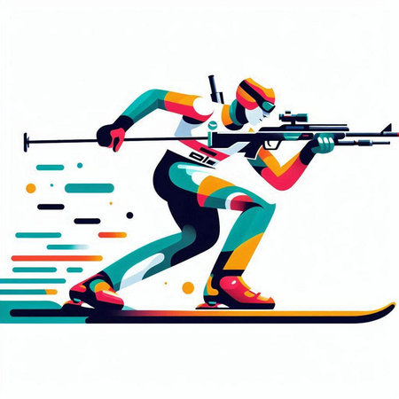 Skiing man. Colorful vector illustration in retro style.のイラスト素材