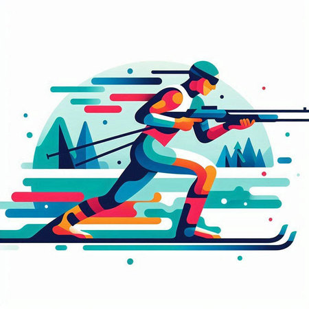 Cross country skiing vector illustration. Cross country skier in action.のイラスト素材