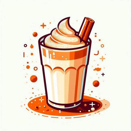 Coffee latte with whipped cream and cinnamon. Vector illustration.のイラスト素材