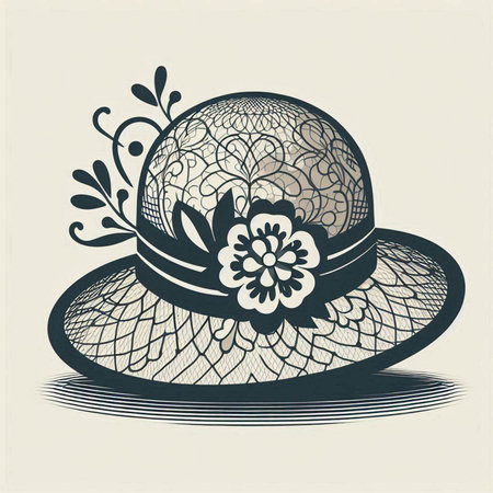 Vintage hat with floral pattern. Hand drawn illustration. Vector.のイラスト素材