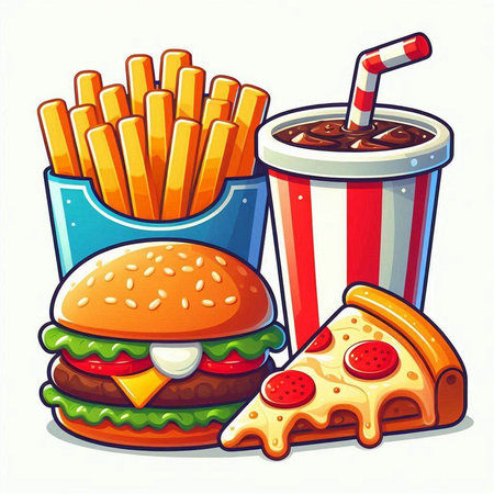 Fast food. Burger, french fries and cola. Vector illustrationのイラスト素材