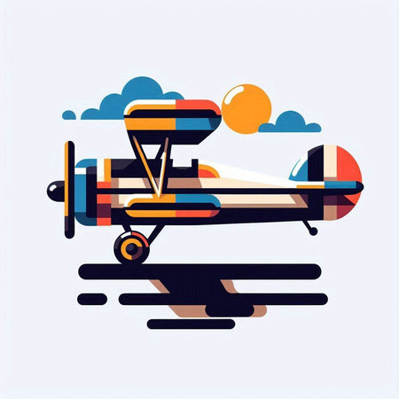 Airplane vector illustration in flat style. Retro, vintage style.のイラスト素材