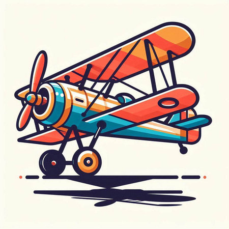 Vector illustration of vintage airplane on white background. Hand drawn cartoon style.のイラスト素材